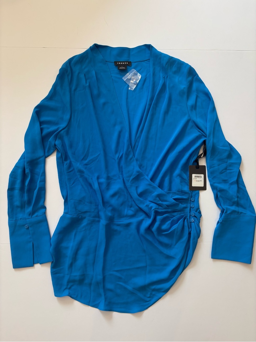 Trouve Nordstrom Bright Blue Wrap-Style Long Sleeve Blouse Large NWT